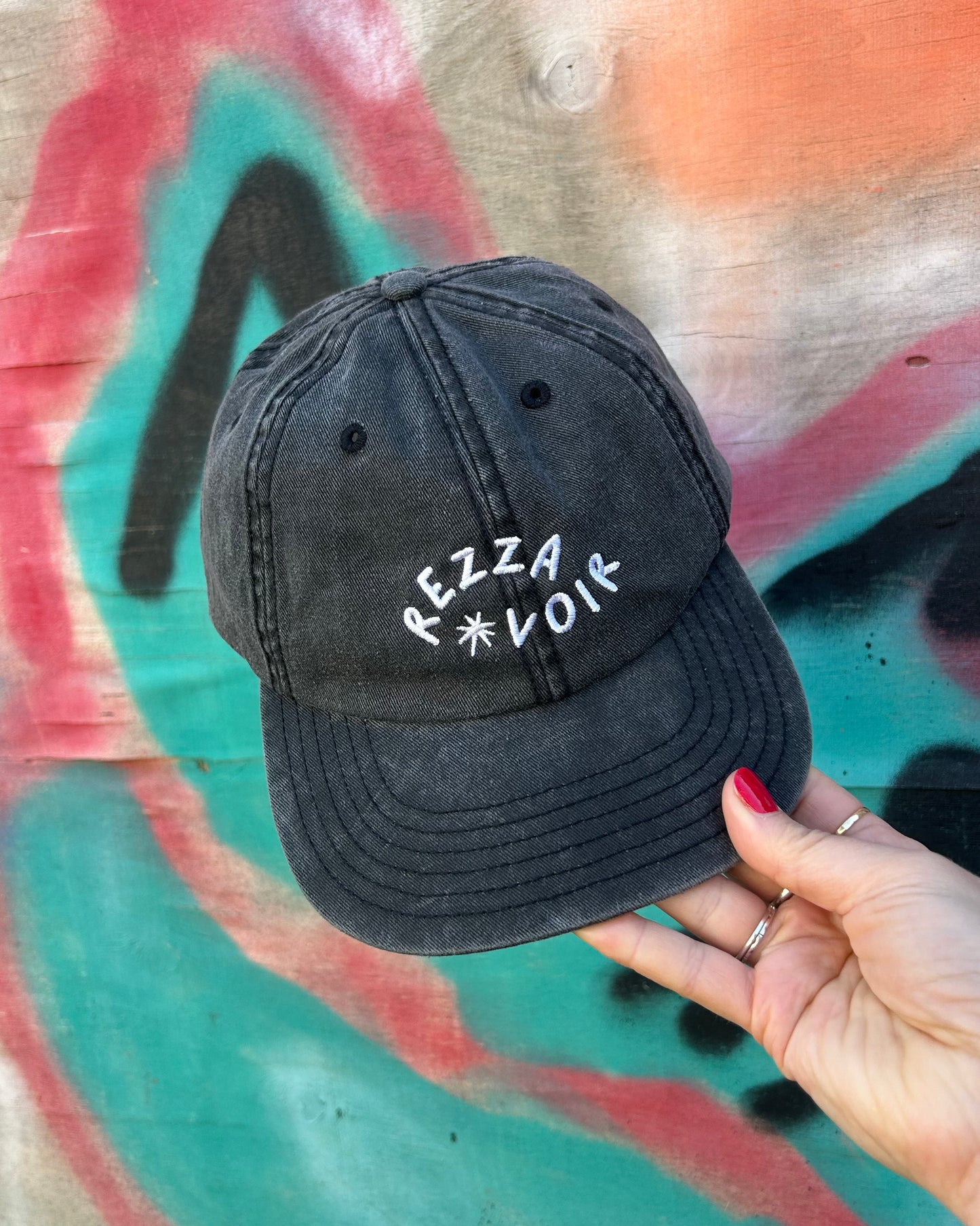 Rezza Voir Embroidered Cap - Washed Black